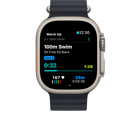 DuoSwim workout guidance displayed on Apple Watch