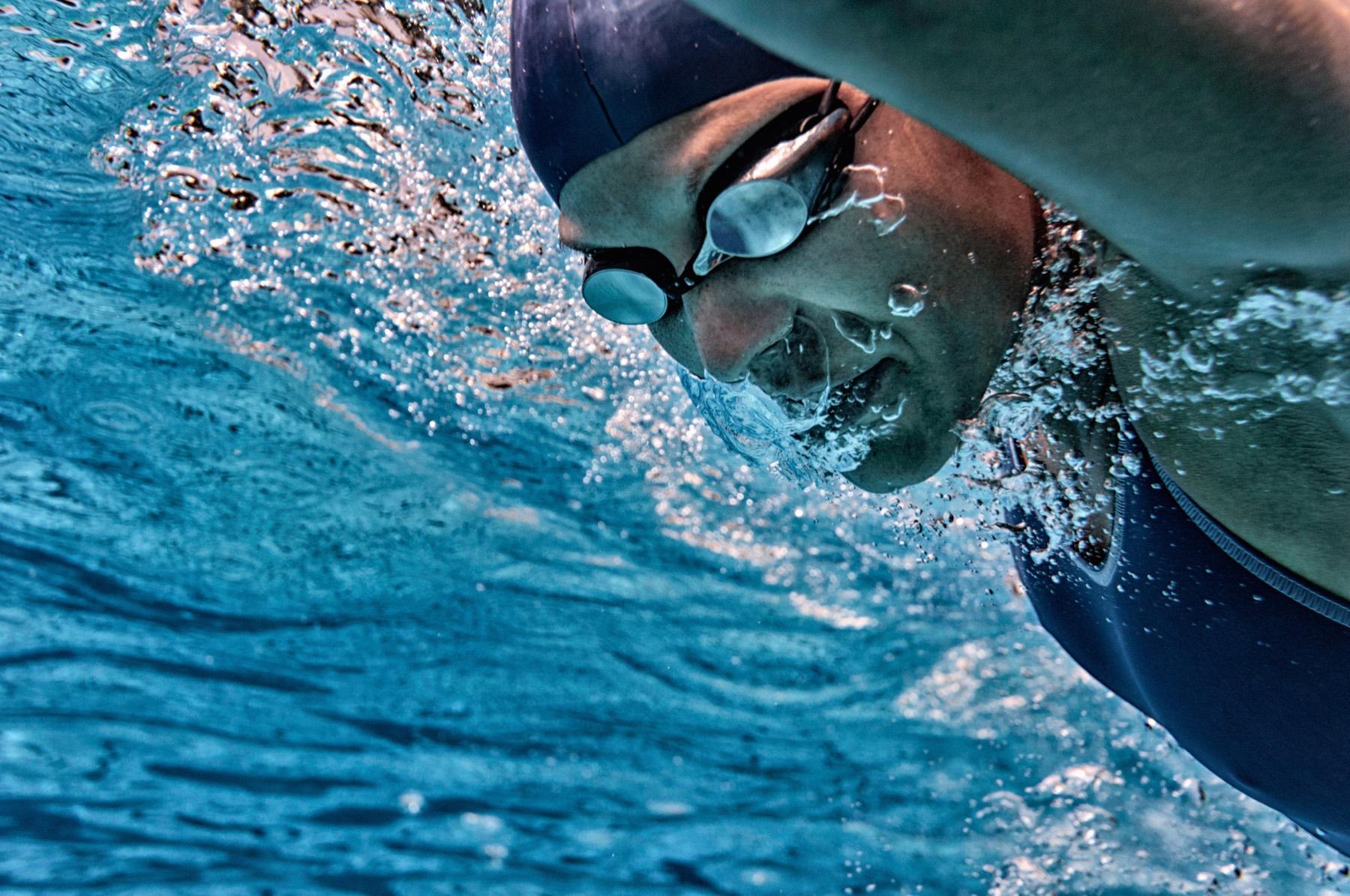 Swimmer completing structured pool workout